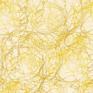 Seamless pattern with golden web on light beige background. Threads vector il Stock Illustration