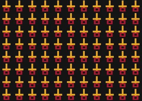 Seamless Pattern with Golden Yellow and Crimson T-Shaped Icons Stock Illustration
