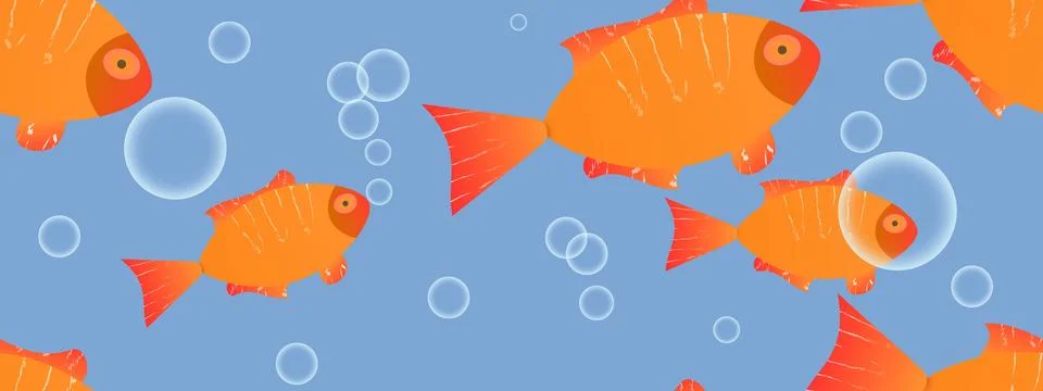 Seamless pattern. Goldfish with bubbles in the ocean. Stock Illustration