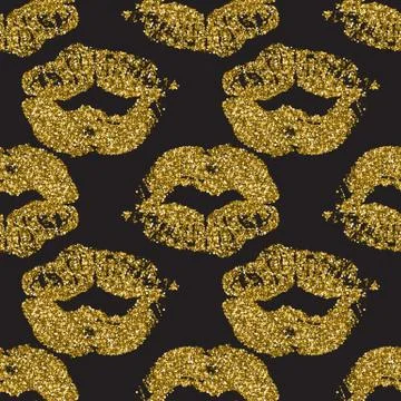 Seamless pattern with goldglitter lips prints Stock Illustration