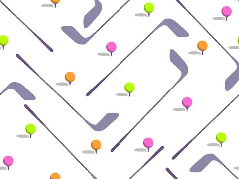 Seamless pattern with golf clubs and colored balls on a white background. G.. Stock Illustration