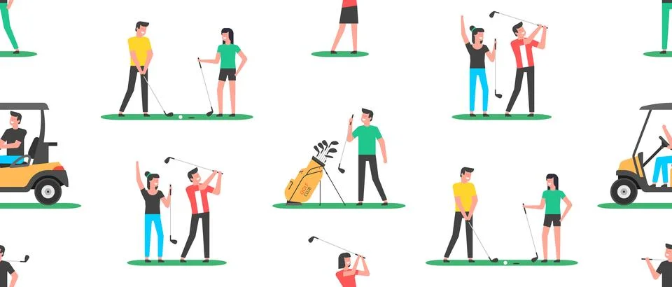 Seamless pattern with golf players Stock Illustration