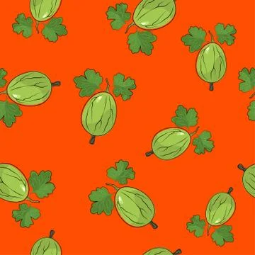 Seamless Pattern ,Gooseberry on Orange Background 스톡 일러스트