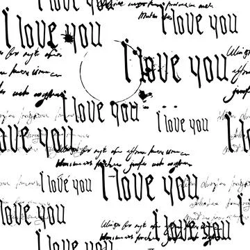 Seamless pattern Gothic Text I love you, hand written words.Sketch, doodle Ilustración de archivo