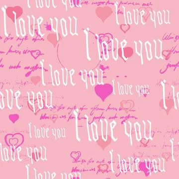 Seamless pattern Gothic Text I love you, hand written words.Sketch, doodle Stock Illustration