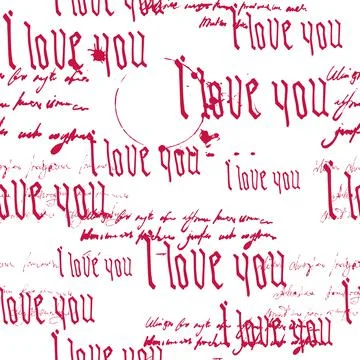Seamless pattern Gothic Text I love you, hand written words.Sketch, doodle, l Stock Illustration
