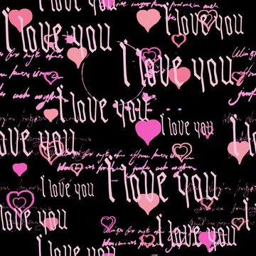 Seamless pattern Gothic Text I love you, hand written words.Sketch, doodle Illustrazione stock