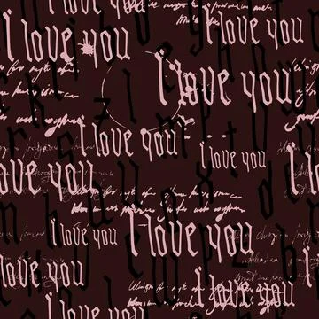 Seamless pattern Gothic Text I love you, hand written words.Sketch, doodle Stock Illustration