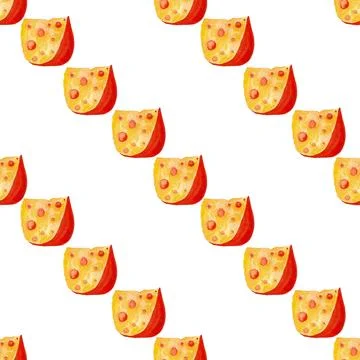 Seamless pattern of Gouda cheese, hand drawn watercolor isolated on white Stock-Illustration