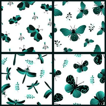 Seamless pattern of gradient and black butterflies. Template for the design o Illustrazione stock