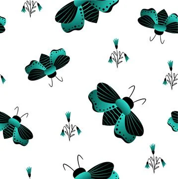 Seamless pattern of gradient and black butterflies. Template for the design o Stock Illustration