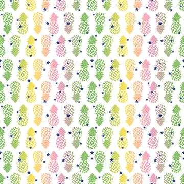 Seamless pattern gradient pineapples and stars Stock Illustration