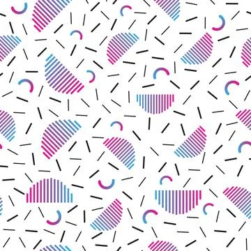 Seamless pattern with gradient purple half cirecles and small dashes, memphis Stock Illustration