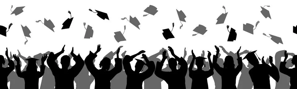 Seamless pattern of graduates throw square academic caps. Graduation, happy s Stock Illustration