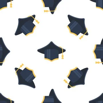 Seamless pattern of graduation caps celebrating academic achievement and Stock-Illustration