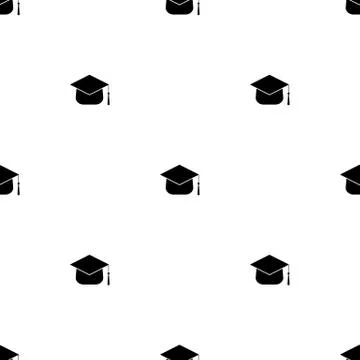 Seamless pattern with graduation hat on white background. Graduating. Vector. Stock Illustration