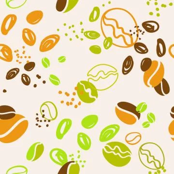 Seamless pattern with grains of coffee of different colors Stock Illustration