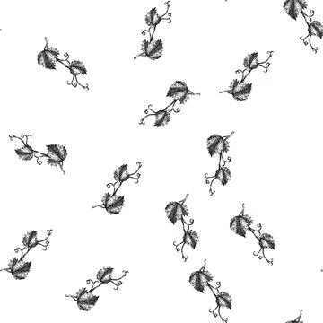 Seamless pattern grape vine leaf sketch hand drawn Stock Illustration