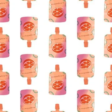 Seamless pattern with grapefruit flavor Cute delicious drink.Japanese Kawaii 스톡 일러스트