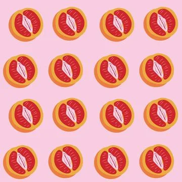 Seamless pattern with Grapefruit with outlines female labia. Illustrazione stock