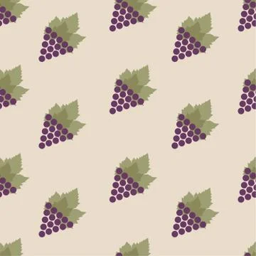 Seamless pattern with grapes and leaves. Repeating endless violet grape. Vector Illustrazione stock
