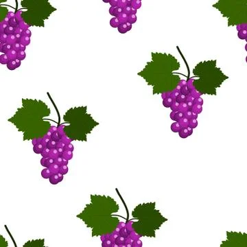 Seamless pattern with Grapes and leaves. Flat Design Vector Illustration Stock Illustration