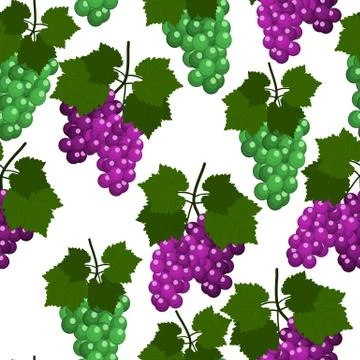 Seamless pattern with Grapes and leaves. Flat Design Illustration Stock Illustration