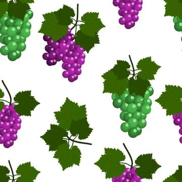 Seamless pattern with Grapes and leaves. Flat Design Vector Illustration Stock Illustration