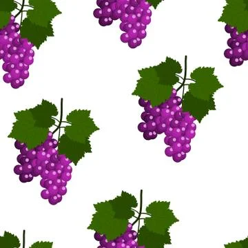 Seamless pattern with Grapes and leaves. Flat Design Illustration Stock Illustration