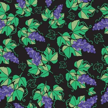 Seamless pattern grapes and leaves Stock Illustration