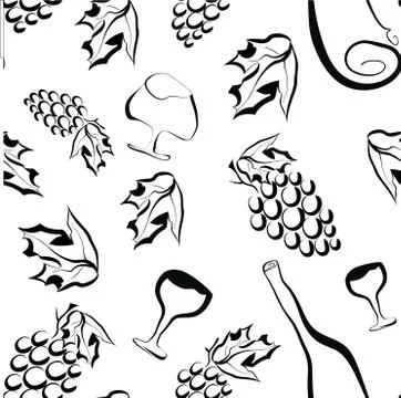 Seamless pattern with grapes in black and white - vector Stock Illustration