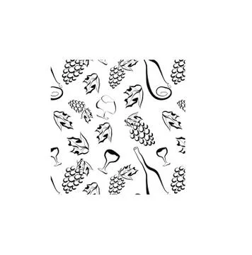 Seamless pattern with grapes in black and white - vector Stock Illustration