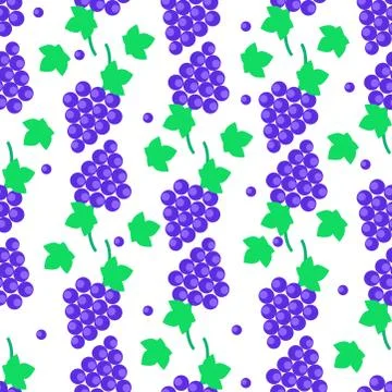 Seamless Pattern with Grapes Bundles and Leaves Stock Illustration