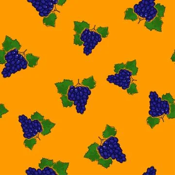 Seamless Pattern , Grapes on Yellow Background 스톡 일러스트
