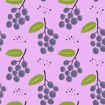 Seamless pattern with grapevine on pastel purple background Stock Illustration