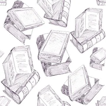 Seamless pattern graphic black and white drawing two old books イラスト素材