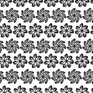 Seamless pattern graphic black flowers on white background Stock Illustration