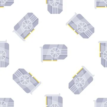Seamless pattern of graphic cards showing cooling fans and connectors, enhancing Illustrazione stock