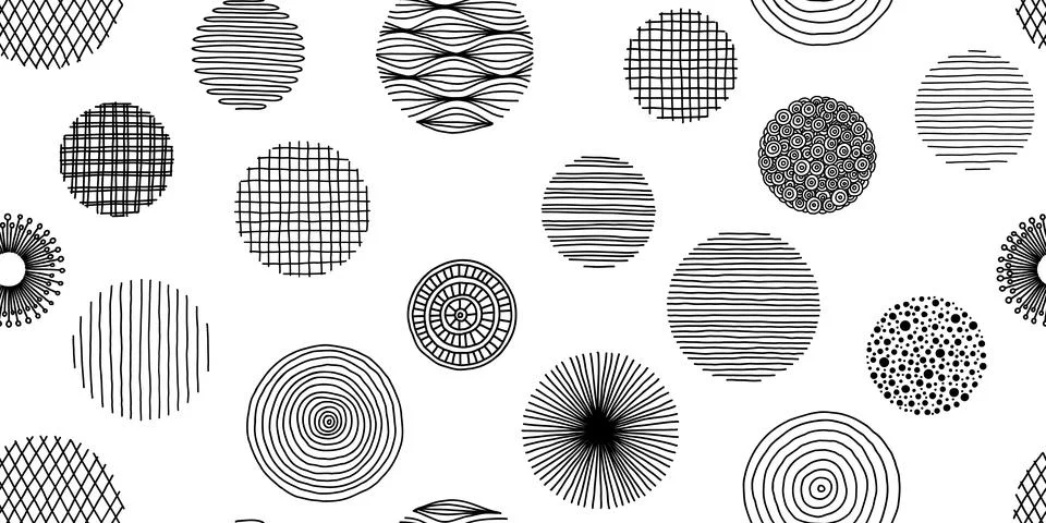 Seamless pattern of graphic doodle black and white circles. Hand Drawn Scribb イラスト素材