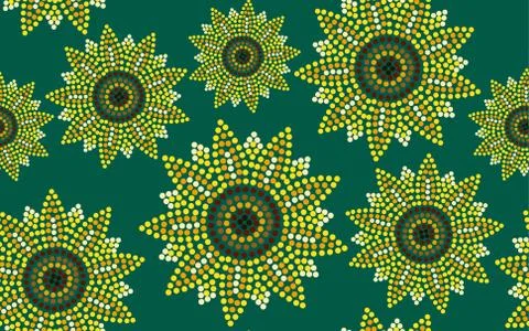 Seamless pattern graphic sunflower green Stock Illustration