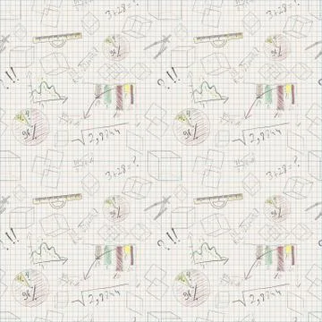 Seamless pattern of graphic tools charts graphs on a sheet of paper brown bac Illustrazione stock