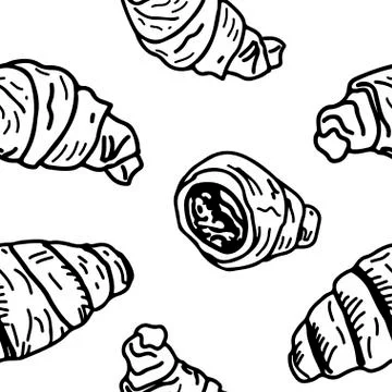 Seamless pattern with graphical sketch of croissant isolated on white backgro Stock Illustration