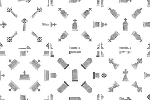 Seamless pattern of gravestones and crosses depicting various states of イラスト素材