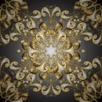 Seamless pattern on gray and beige colors with golden elements. Vector illustrat Stock Illustration