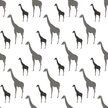 Seamless Pattern With Gray And Black Silhouette Giraffe Animals Ornament 스톡 일러스트