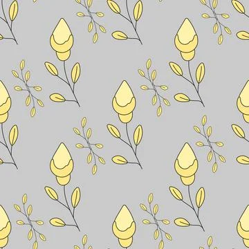 Seamless pattern gray and yellow floral background. Abstract stylized floral. Stock Illustration