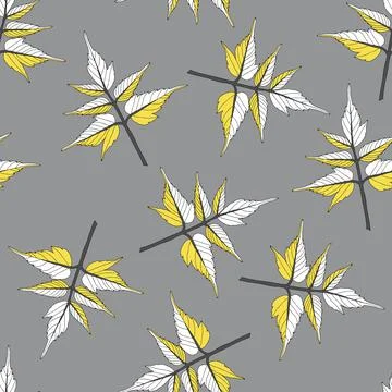 A Seamless pattern of a gray and yellow maple leaves isolated on a gray backg イラスト素材