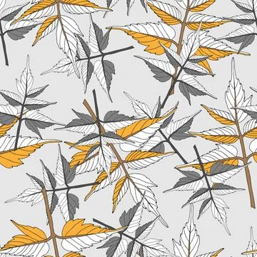 A Seamless pattern of a gray and yellow maple leaves isolated on a gray backg Illustrazione stock
