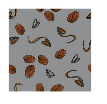 Seamless pattern. On a gray background coffee beans are randomly placed . Stock Illustration