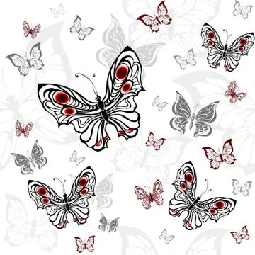 Seamless Pattern of Gray Butterfly. Stock Illustration